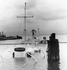 Former presidential yacht USS POTOMAC, after sinking into San Francisco Bay in (March 1981).